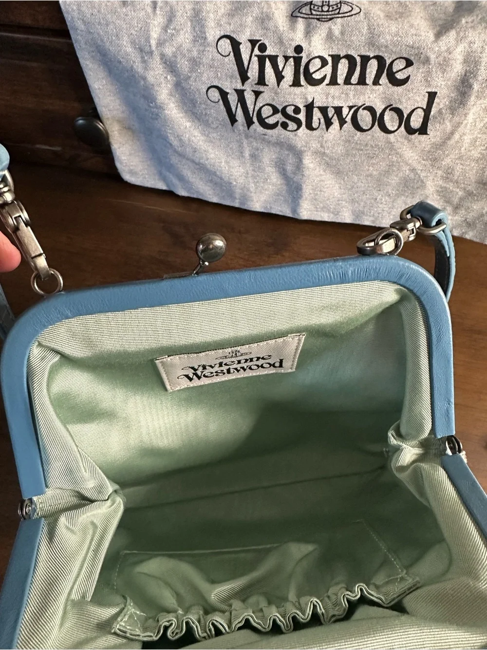 Vivienne Westwood Light Blue Jacquard Frame Top Handle Kisslock Bag - Picture 5 of 11